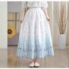 Qooth Embroidered A-Line Maxi Skirt French Romantic Floral Print QT2852