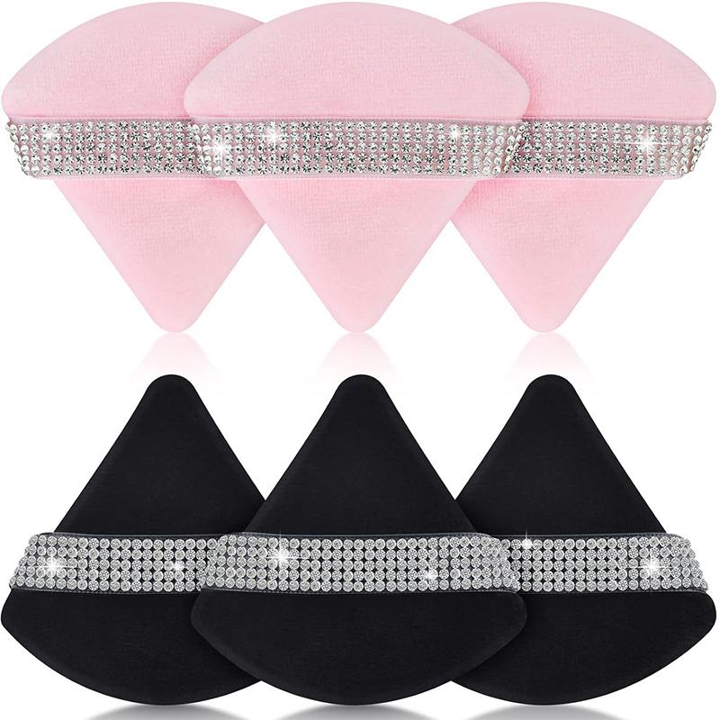 3Pcs Triangle Powder Puff Face Diamond Ribbon Soft Makeup Tool Sponge Velvet Soft Smooth Facial Beauty Makeup Sponge Accessories