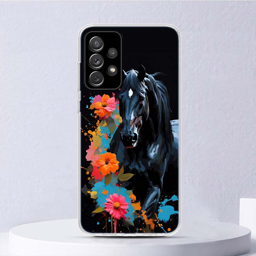 Animal Black Horse Soft Case For Samsung Galaxy A52 A51 A50S A12 A10S A20S A30S Phone Cover A71 A41 A31 A21S A70 A40 A20E A11 A5
