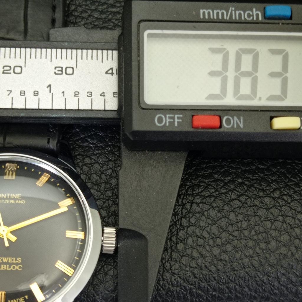 VINTAGE MONTINE rankinio užvedimo ŠVEICARIŠKAS VYRIŠKAS ATNAUJINTAS JUODAS Ciferblatas LAIKRODIS a441063-1