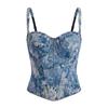Top Corsé Vintage Floral con Tirantes Finos para Mujer, Bustier Acolchado con Ballenas, Ajustado, Corto, para Uso Diario y Fiestas