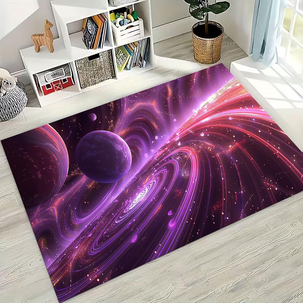 Dreamy Galaxy Universe Space Stars Black Hole Earth Rug for Bedroom Living Room Sofa Home Doormat Decor,Kid Non-slip Floor Mat