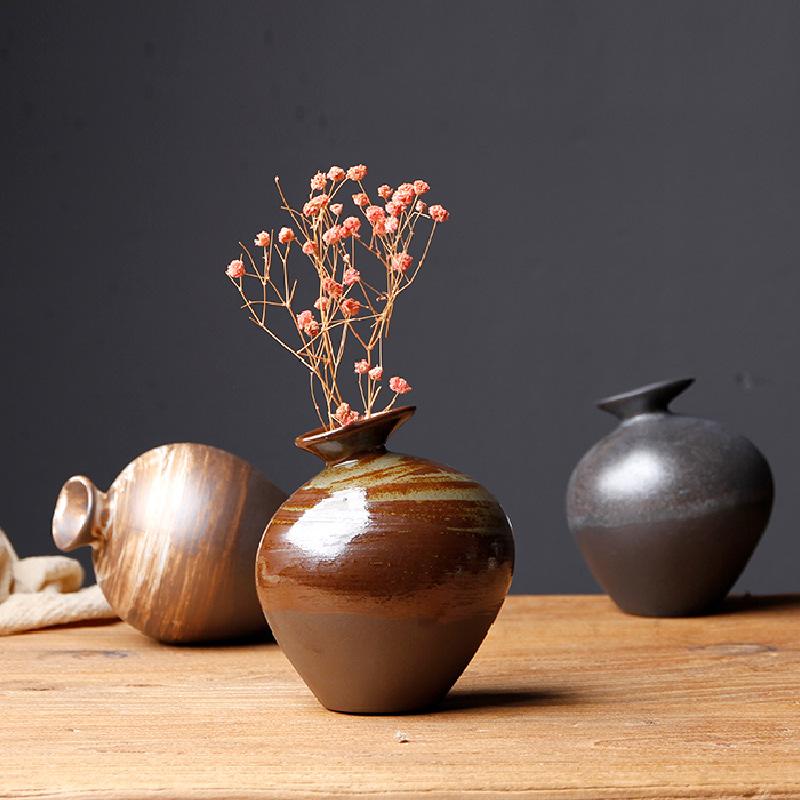 Vintage Dried Flower Ceramic Vase Coarse Pottery Zen Dried Flower Vase Flower Arrangement Utensils Hydroponic Crafts Home Decor