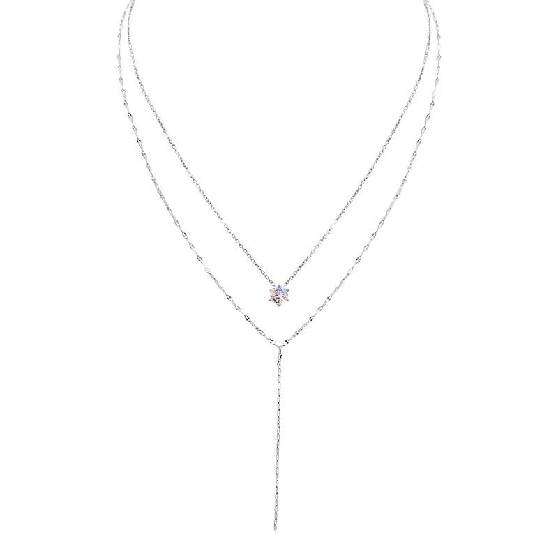 High-Grade Women's Y-Shaped Tassel Diamond Necklace: Elegant Double-Layer Clavicle Chain, Light Luxury, Trendy & Exquisite.