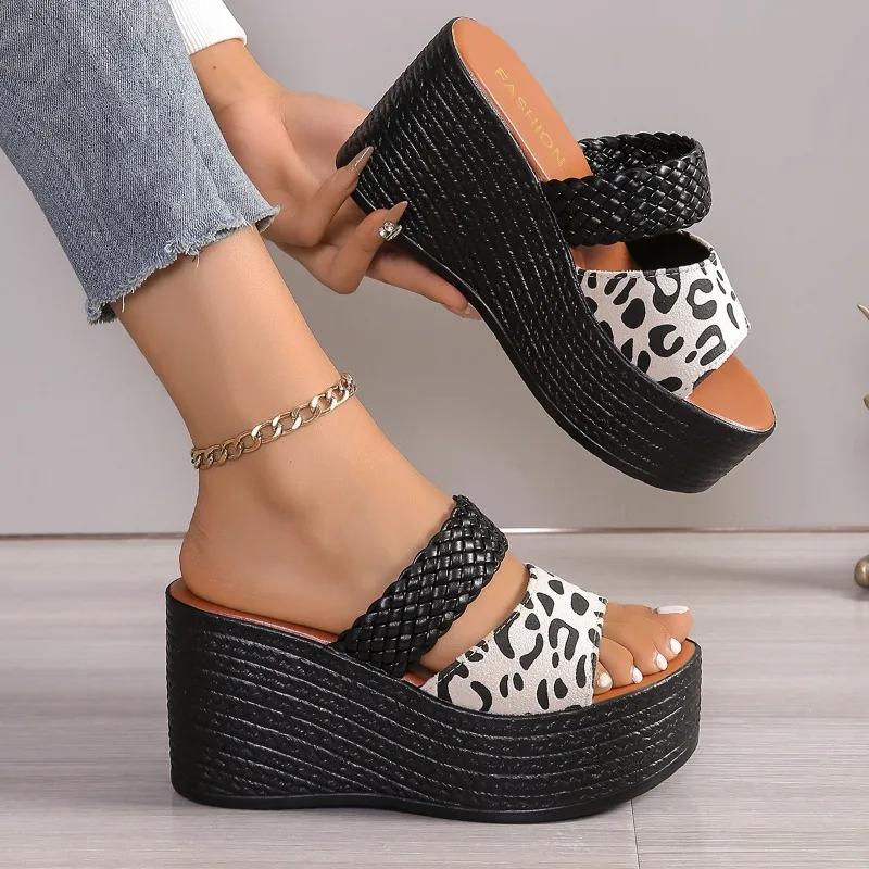 Women Leopard Slippers Summer Wedges Heels Beach Slippers Women Fashion Casual Platform Sandals Slides Women Zapatos De Mujer
