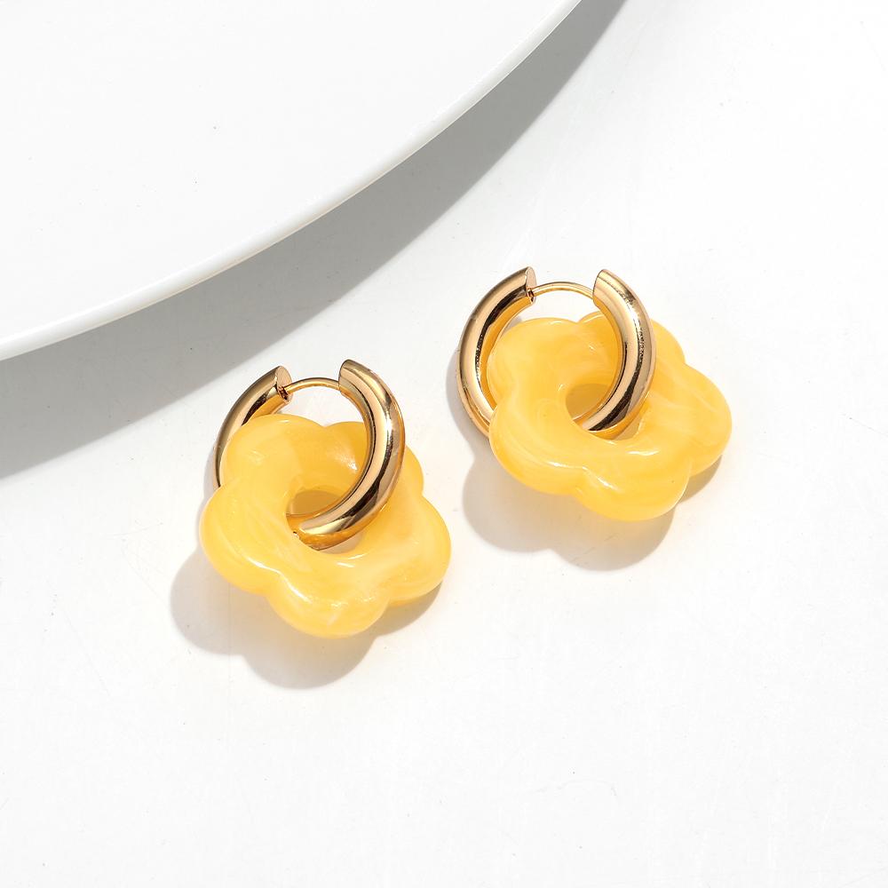 Colorful Flower Resin Acrylic Charms Earring Gold Color Circle Ear Buckle Hoop Earrings Fashion Jewelry for Women