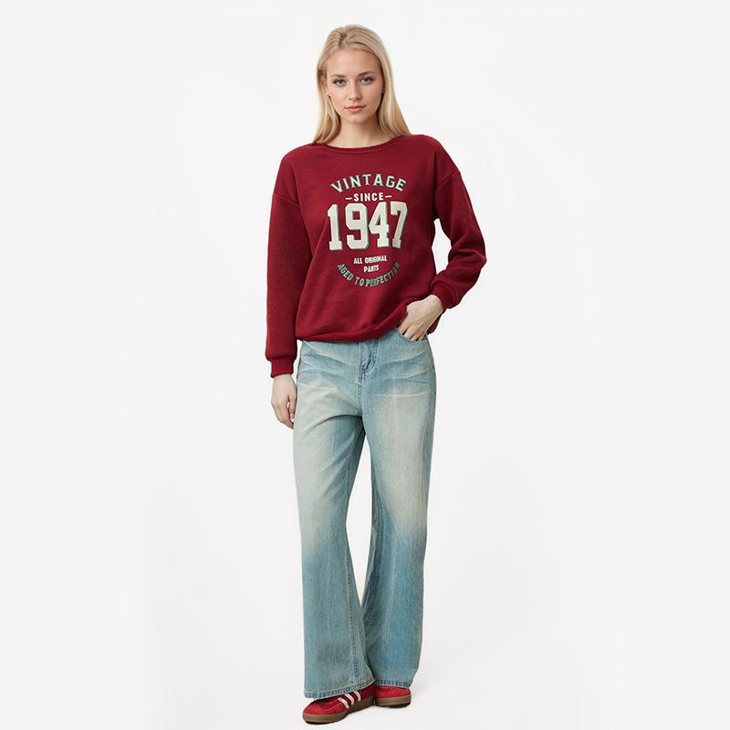Autumn Women's Hoodie Tops Letter Printed Round Neck Long Sleeve Loose Sweatshirt