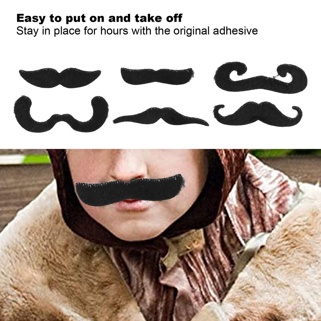 6 ks Falešný černý knír Slavnostní vystoupení Cosplay Umělý vous pro Halloweenskou párty