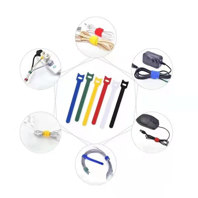 10Pcs Data Cable Storage Velcro Straps, Back-To-Back Self-Adhesive Cable Straps, Nylon Reusable Straps