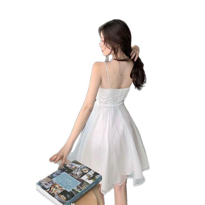 Schickes Feen-Blasen-Gaze-Spaghettiträger-A-Linien-Kleid - Petite, Tailliert, Kurz & Elegant