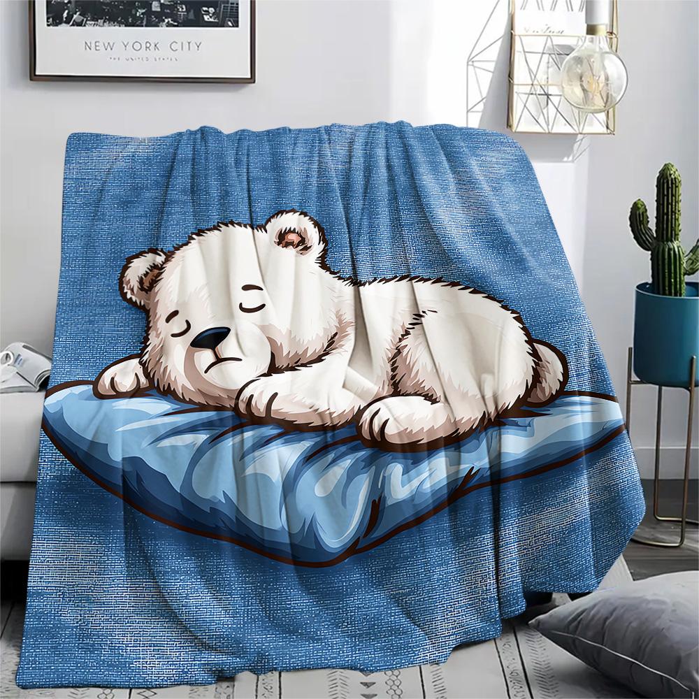 Polar Bear Print Flannel Blanket, High quality Comfortable for All Seasons, Home Decor, Warmth and Comfort, Perfect for Christmas Gifts