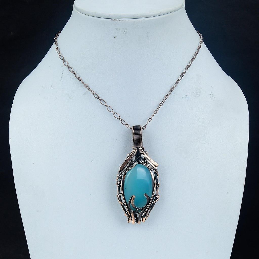 Blue Chalcedony 925 Solid Sterling Silver Pendant, Handmade Gemstone Pendant Jewelry, Gifts For Wife Brand New Pendant