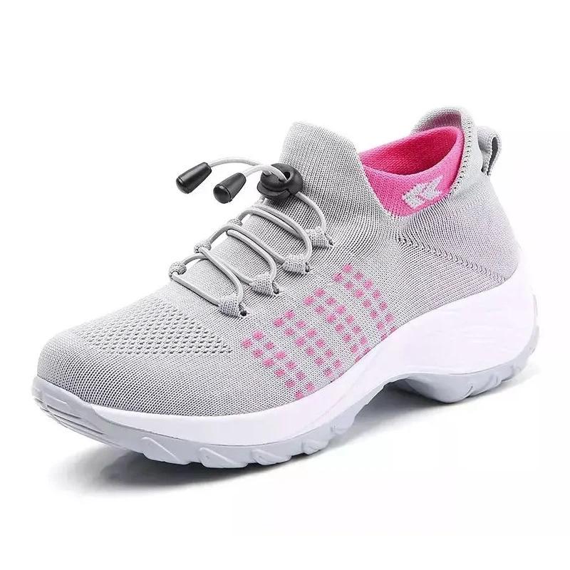 Women Walking Trainers Fashion Fly Weaving Sock Sneakers 2024 Breathe Comfort Nursing Shoes Casual Platform Loafers Non-Slip