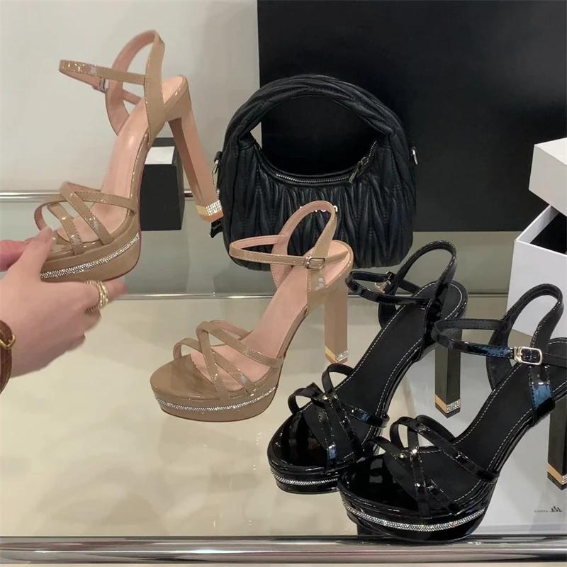 Fashion Eilyken New Fashion Narrow Band Crystal Diamonds Buckle Strap Women Sandals Summer Platform Open Toe High Heels Shoes