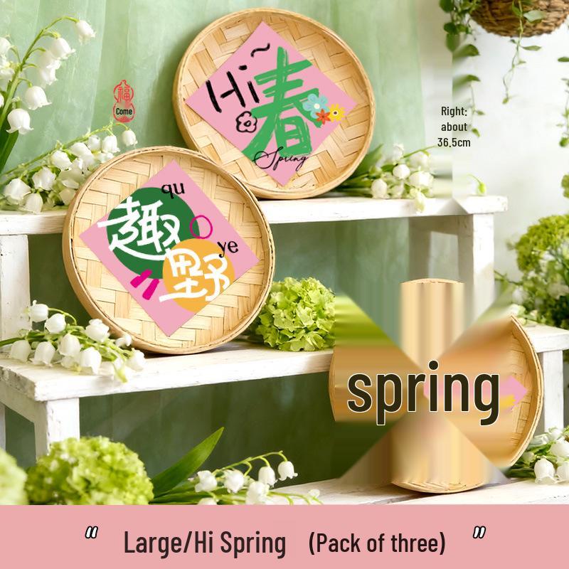 Spring Bamboo Plate Hanging Ornament Set for Teahouse and Homestay Decor & Photography Backgrounds
