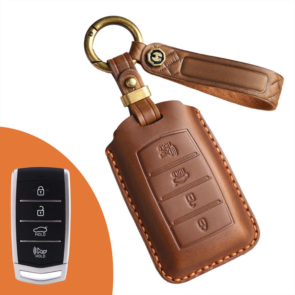 Vintage Leather Genesis Key Cover: Handmade, Genuine Leather Bag Buckle Case for Classic Genesis Models