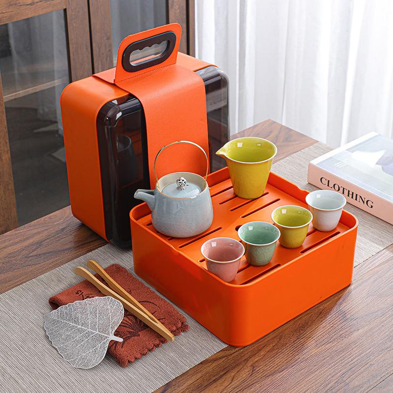 Travel Tea Set, Ge Kiln Ceramic Cooling Pot, Four Cups Portable Storage Box, Cheap Business Gifts