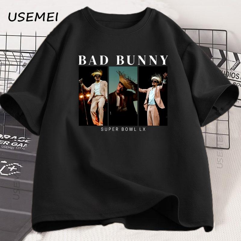 Bad Bunny Super Bowl Graphic Tee Shirts Short Sleeve Cotton T Shirt Unisex Women Cotton New Tshirt Women Printed Street Wear