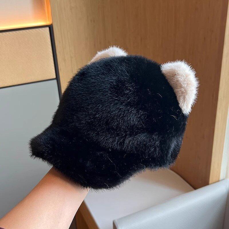 2025 new high-end plush thickened warm face small baseball hat bear cute cap female autumn and winter