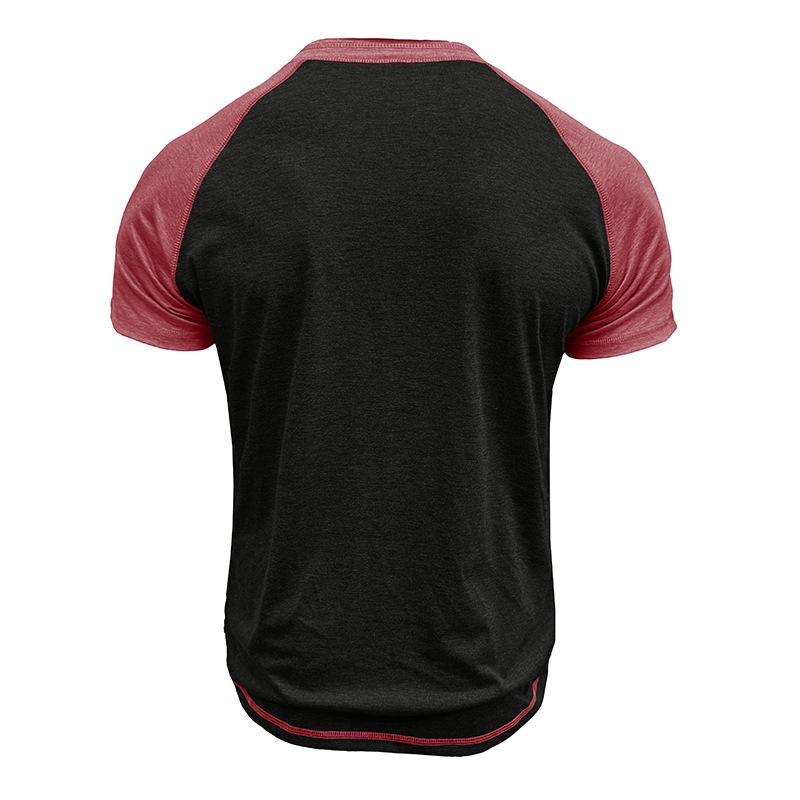 Men's Summer Short Sleeve T-Shirt Fashion Patchwork Henry Collar Button Casual Tees Tops