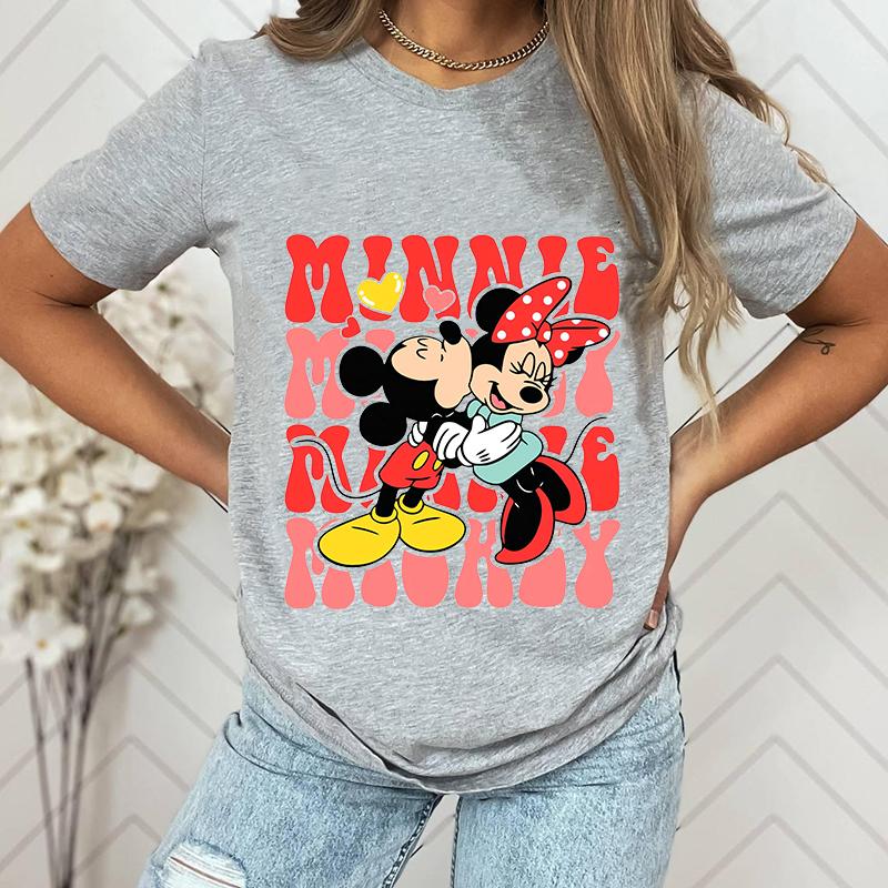 Mickey Minnie Mouse Love Couple Print Tshirt Womens Summer Fashion Cotton Short Sleeve Casual Top Loose Clothing