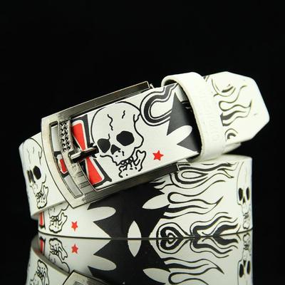 Punk Herren Kunstleder Gürtel Totenkopf Druck Hüftgurt Unisex Legierung Dornschließe Bund