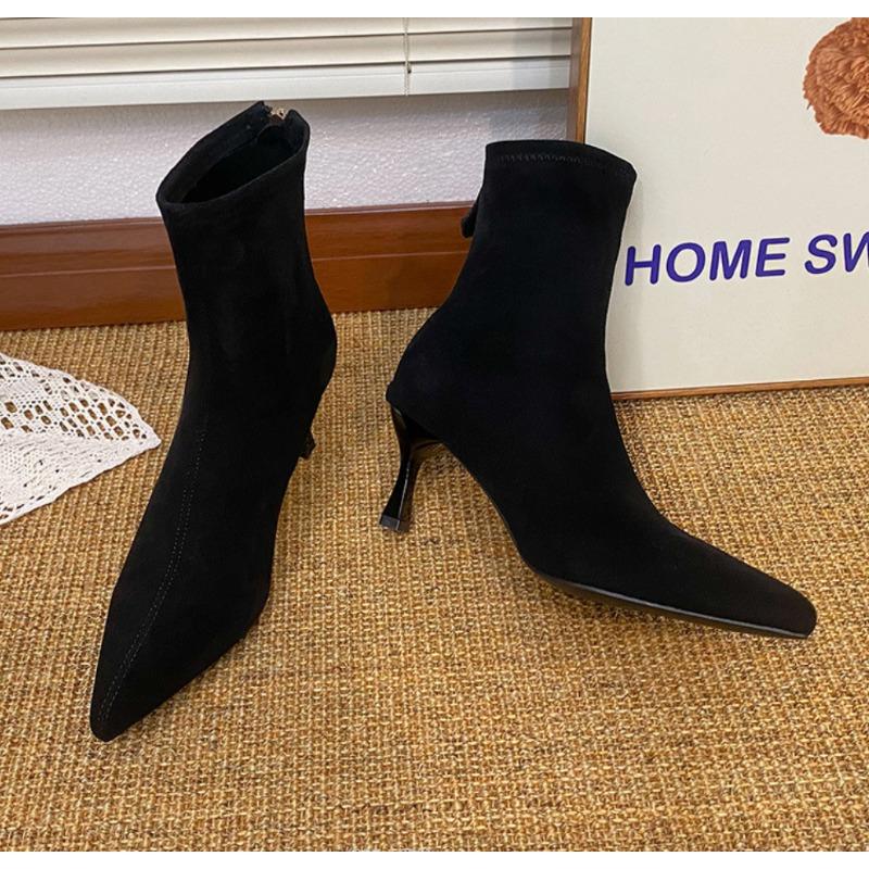Damen Stiefel Kurz Hohe Absätze Schuhe für Damen Herbst Winter Botas Mujer Retro Spitze Stiletto Sexy Damen Absätze Stiefel Weiblich