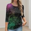 Women's Fashion Casual Round Neck 3/4 Sleeve Loose Printed T-Shirt Ladies Top