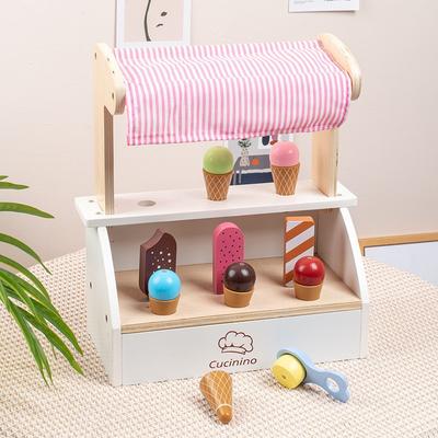 Baby Simulation Ice Cream Shop Playhouse Mini Commissary Checkout Page Cart Cone Popsicle Wooden Toy