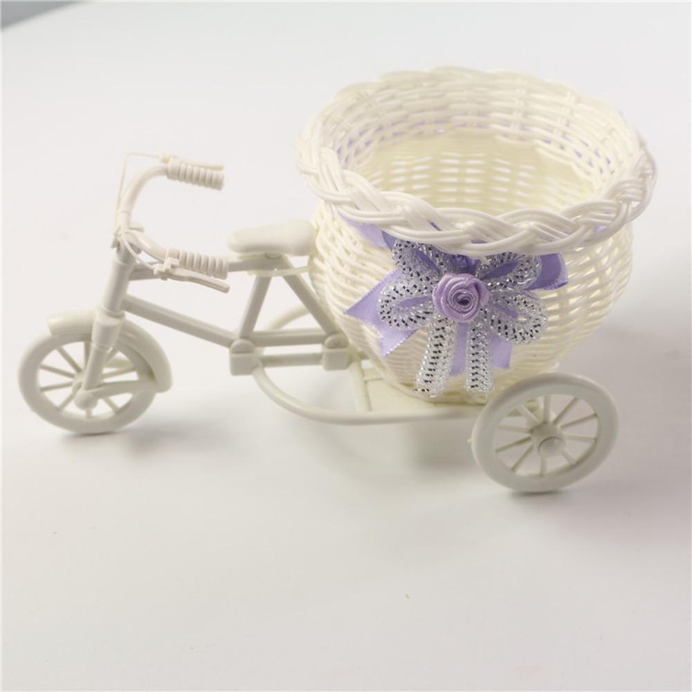 Bicycle Decorative Flower Basket Plastic White Tricycle Bike Design Flower Basket Storage Party Decoration Pots