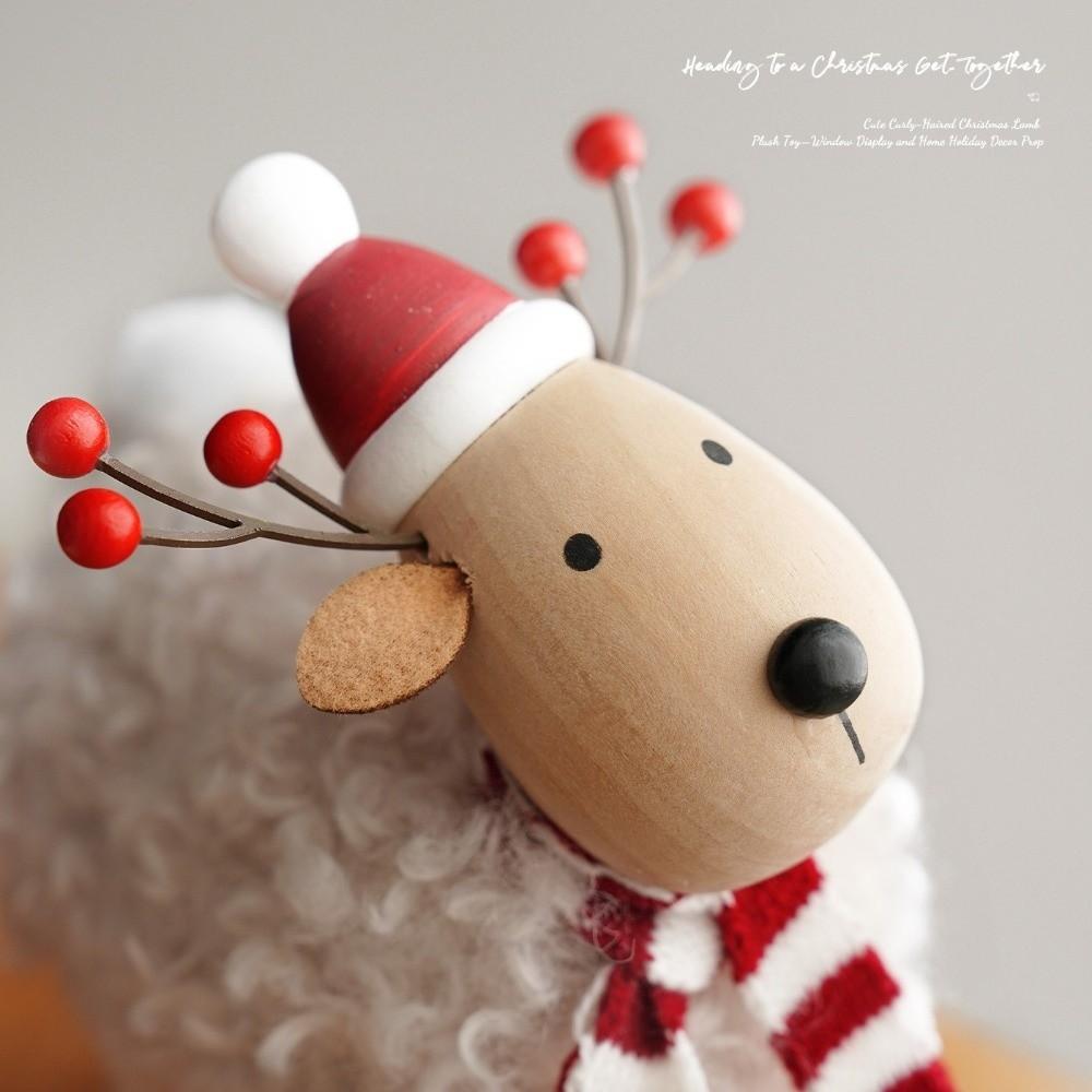 Plush Body Xmas Figurine Wood Head Festive Decor New Table Statue Shelf Decor
