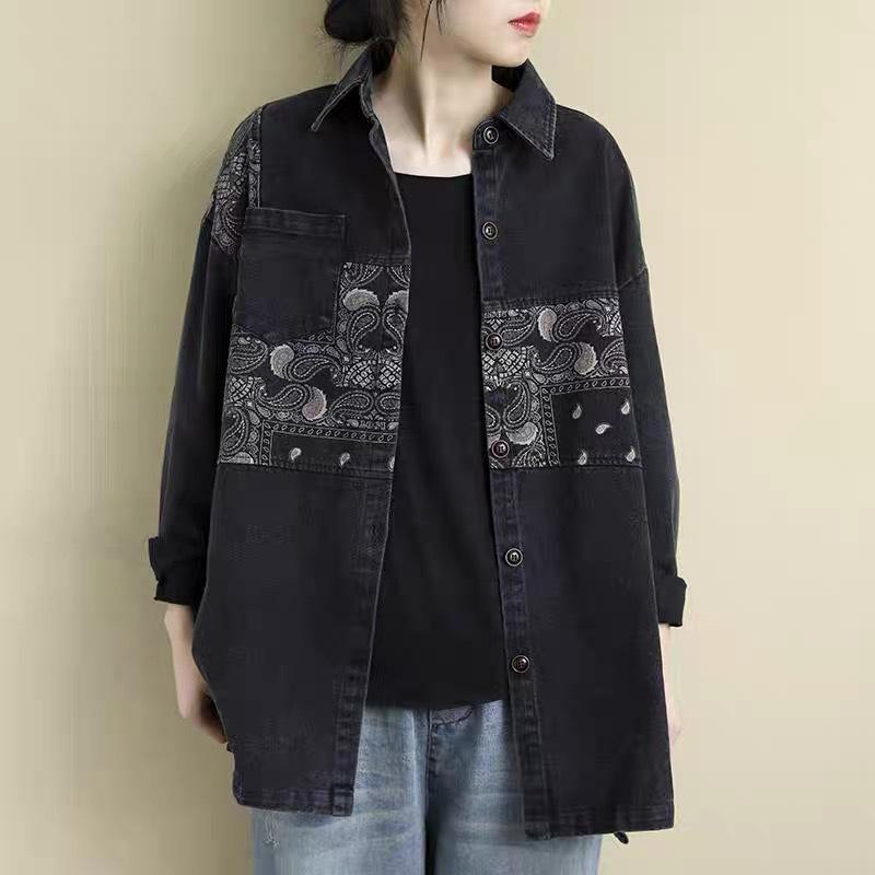 

Women s Plus Size Denim Jacket - Retro Long Sleeve, Age-Reducing Spring Design XL (for 140-160 jin) чорний