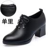 Women Spring Autumn New Fashion Lace Soft Leather Platform Pumps Korean Style Casual Waterproof Pointed Toe Single Shoes