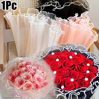 1 Stück Blumiges Geschenkpapier Valentinstag Plissiertes DIY Dekoratives Netz für Sträuße Kuchendekoration 4 Yards x 28 cm