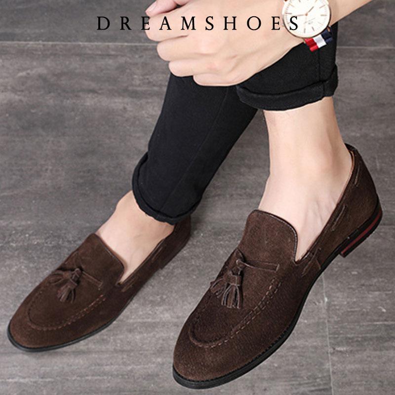 Top Quality Tassel Loafers Frosted Leather Mens Slip on Footwear Male Comfortable Driving Shoes All-match Male Antiskid Flats