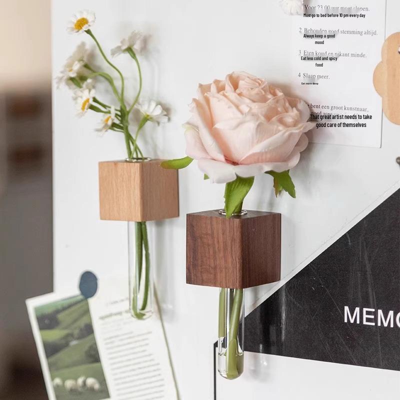 Solid Wood Magnetic Vase for Fresh Flowers and Single Stem Arrangements