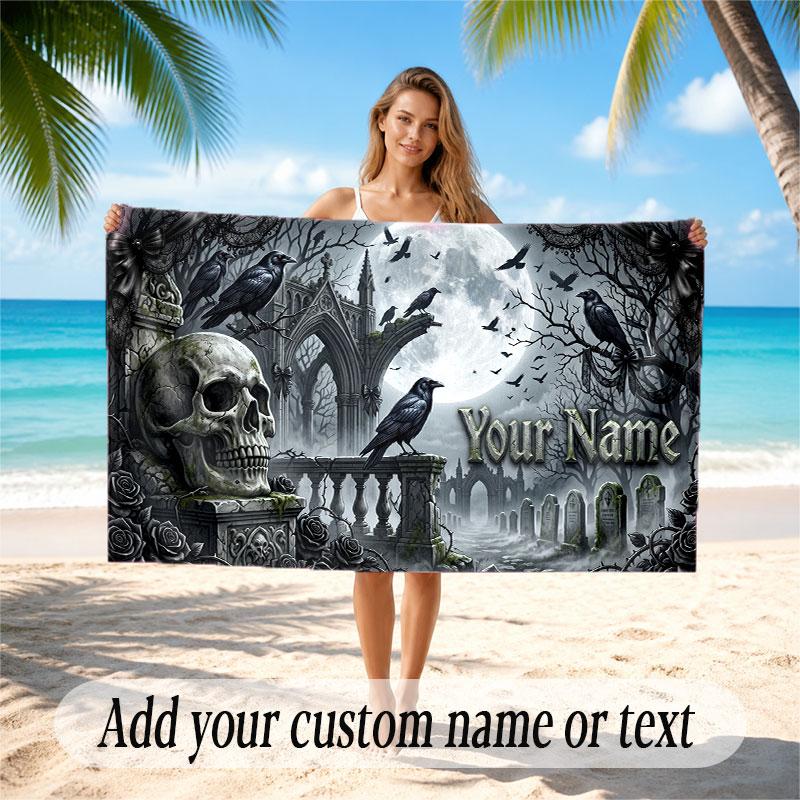 Skull Gothic Theme Beach Towel Personalized Custom Name & Text Soft Quick Dry Beach Towel for Swimming Travel