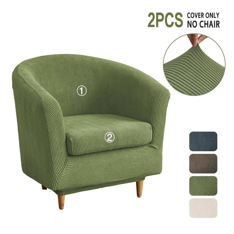 

2pcs Stripe Style Tub Club Chair Cover Stretch Armchair Slipcover with Cushion Cover Single Sofa Slipcovers Living Room Decor