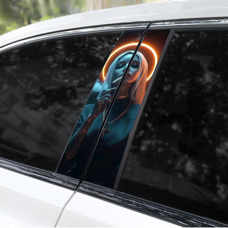 2pcs Nun Sisters Car Decal Car B-Pillar Sticker Smoking Nun Styling Car Decal Diy Car Door Post Vinyl Decal Cool Nun Decal