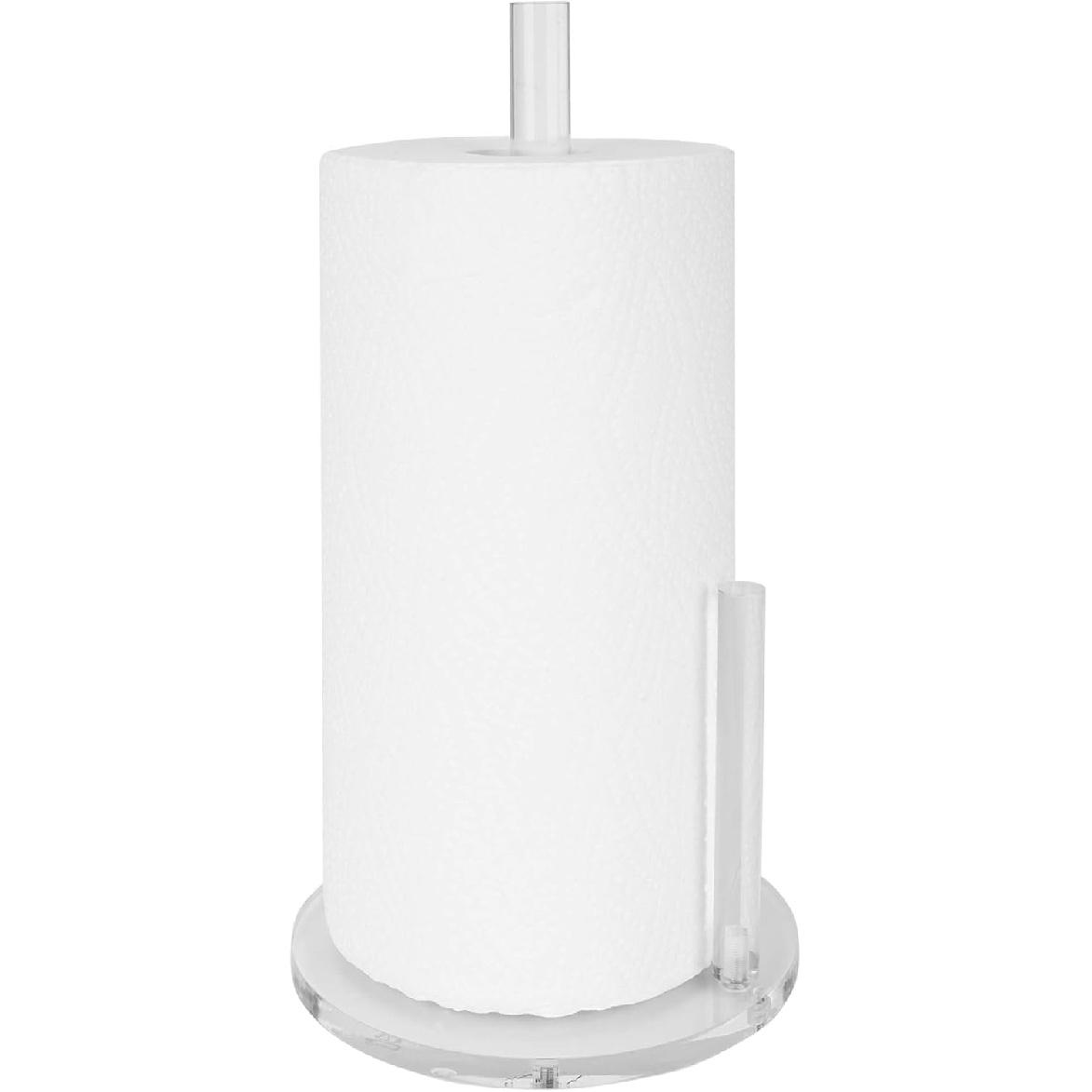 Acrylic Paper Towel Holder, Premium Stand for Kitchen Bathroom Organize, One-Handed Manipulation Countertop Roll Dispenser (DP014)
