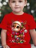 Christmas and Summer Children's Fashionable T-shirt, Spotted Deer Lantern Cartoon Pattern Printed Casual Parent-child Top
