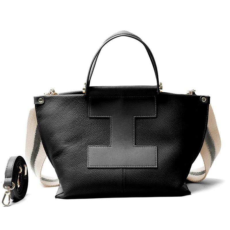 First layer Togo cowhide H design hand carry messenger women s bag leather splicing bag casual fashion temperament commuter dumplings