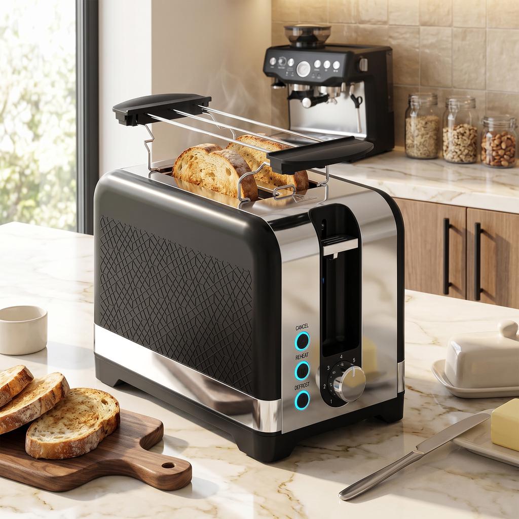 2-Slice Toaster with 7 Browning Levels, Reheat/Defrost/Cancel Functions, Warming Rack, 930 W