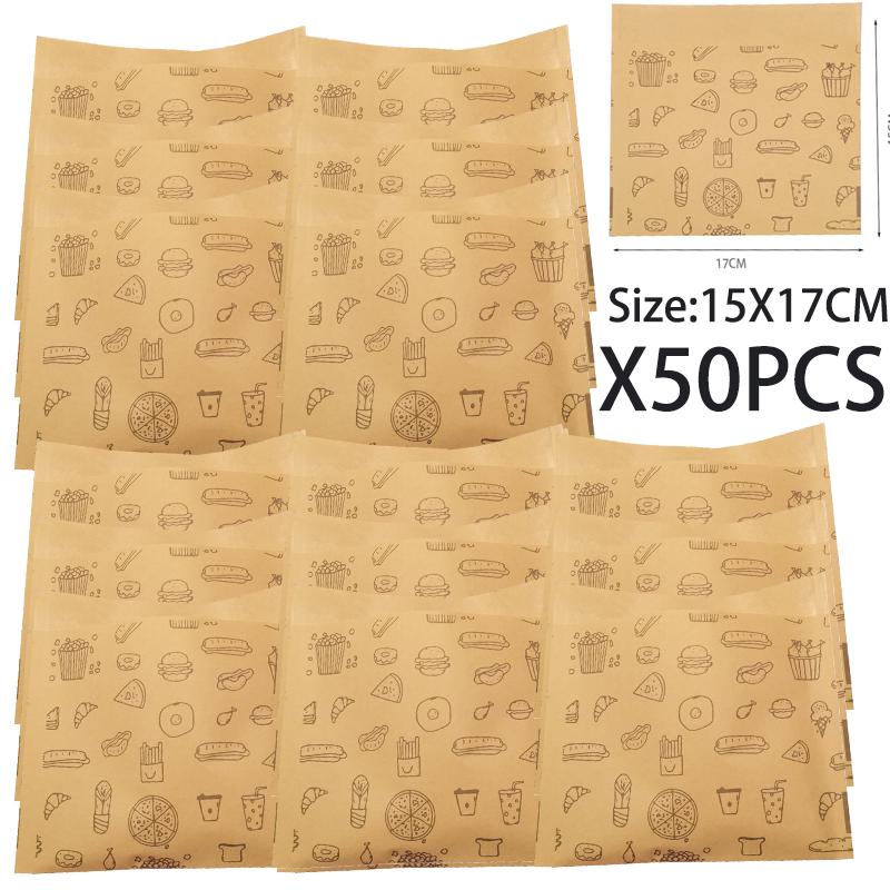 

100/50Pcs Greaseproof Paper Bag Disposable Packaging Baking Paper Dessert Sandwich Burger Package Bag Kitchen Accessories