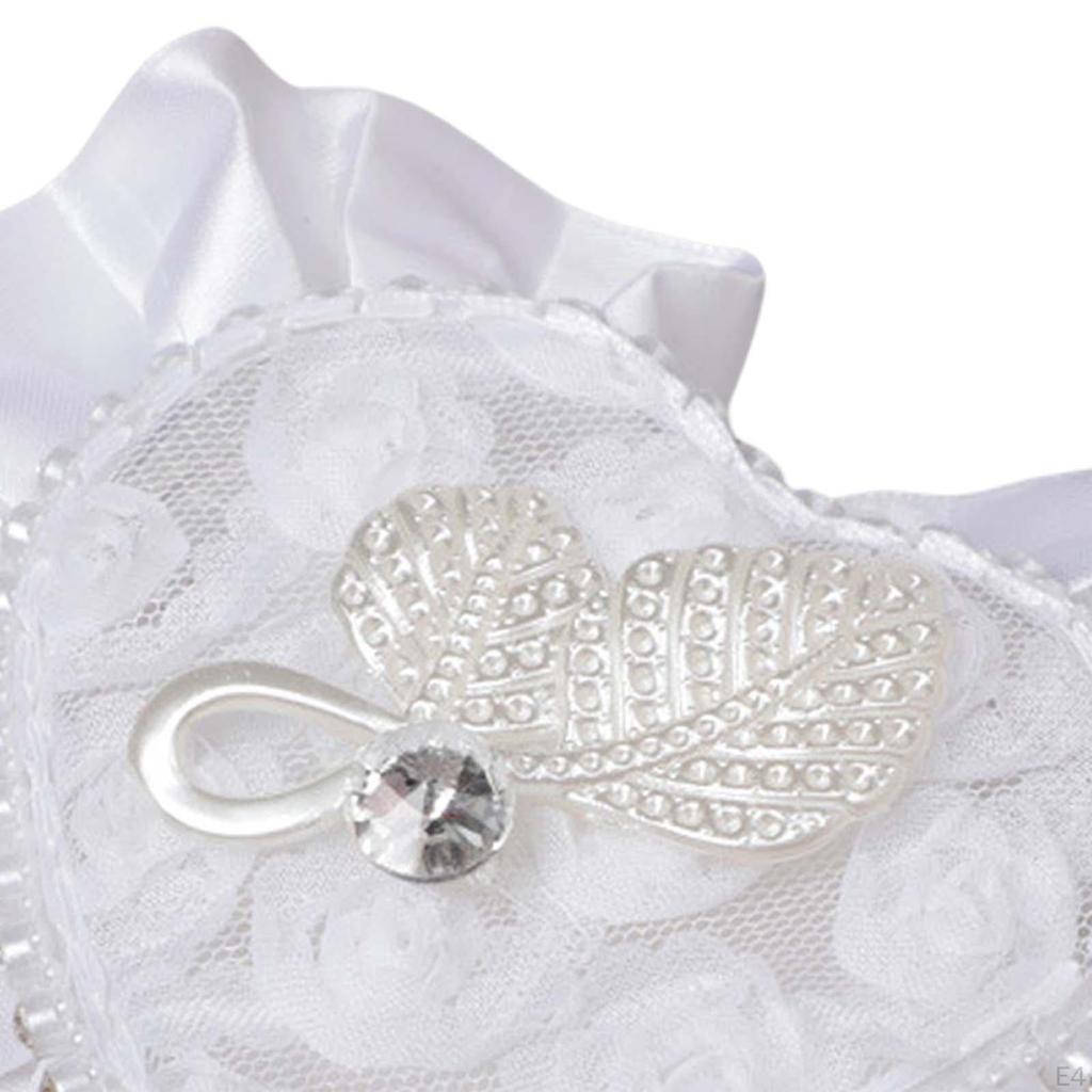 Bridal Ring Holder Cushion Heart Shaped Bearer Box Romantic Pillow with Ribbon for