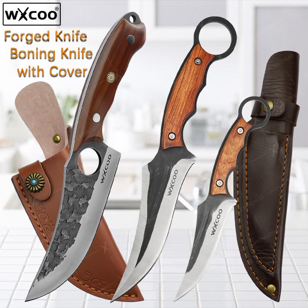 Professionelles Metzgermesser Geschmiedetes Ausbeinmesser Edelstahl Hackbeil Küchenchefmesser Fleisch Fisch Obst Messer mit Abdeckung