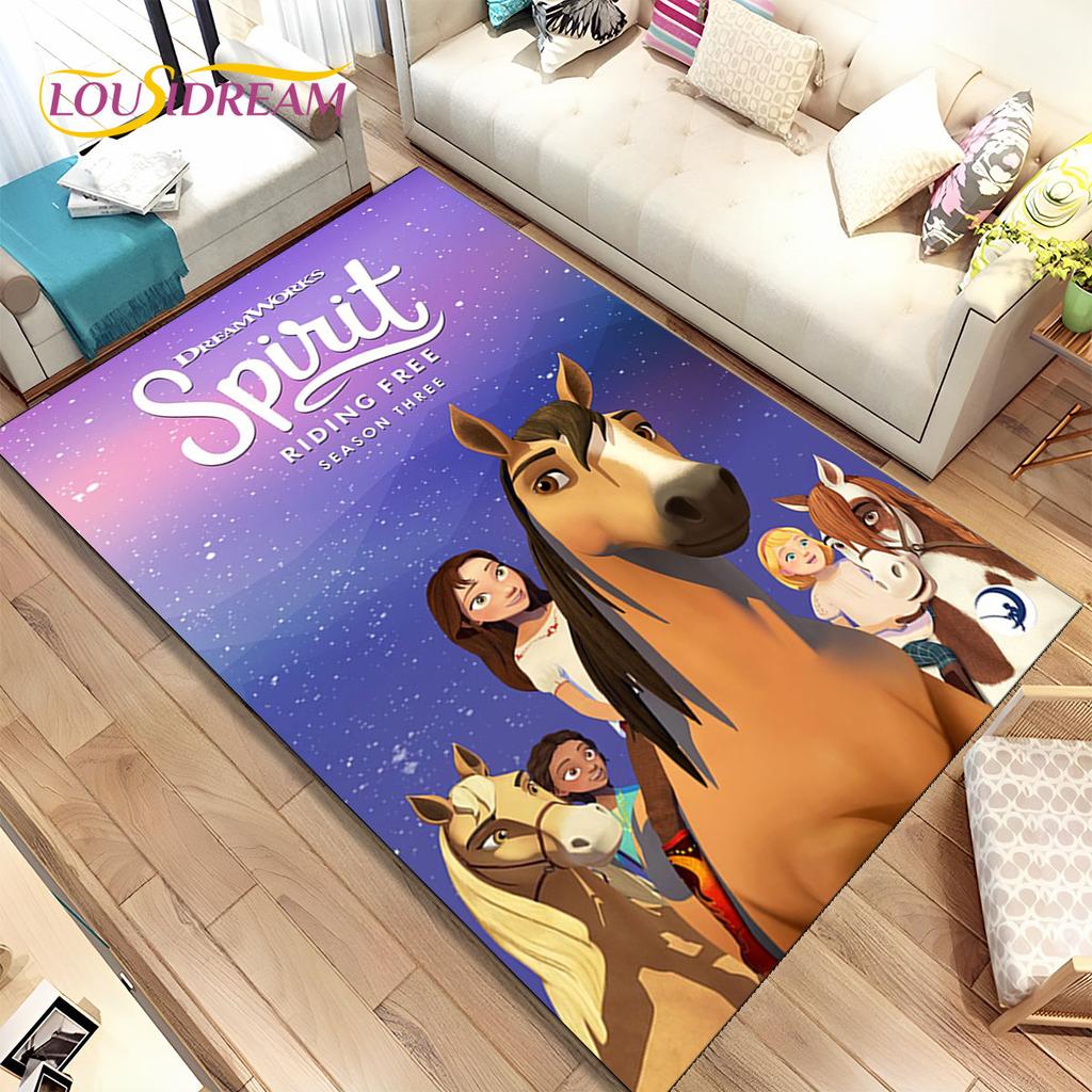 Spirit: Divoký hřebec Kreslený oblastní koberec, Koberec pro domácí obývací pokoj, ložnici, pohovku, rohožka, dekor, dětská protiskluzová podložka na podlahu 3D