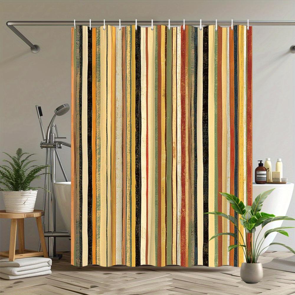 

Vintage Stripe Shower Curtain 1Pc – Vertical Beige Brown Rust Stripes, Rustic Earth Tone Bath Curtain For Modern Bathroom Decor W60H190(CM)-1 Pcs