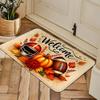 Thanksgiving Football Pumpkin Doormat, Autumn Leaves Design Non-Slip Rug, Medium Pile Polyester Mat for Seasonal Home Decor