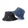 Chic cute smiley denim bucket hat female summer versatile student travel sunshade sunscreen hat tide